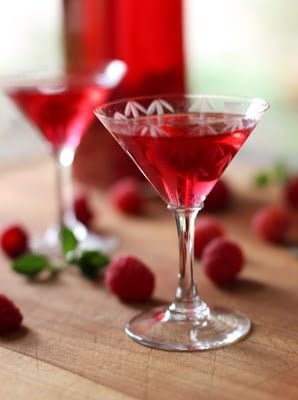 Raspberry cordial in a beautiful liquor glass