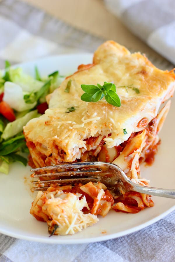 served up Baked Ziti with a fork