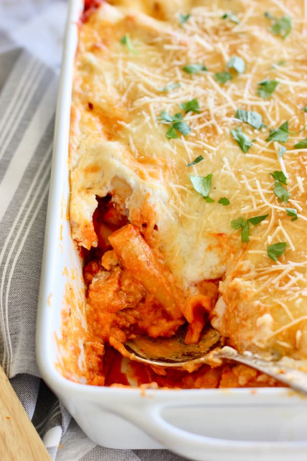 Baked Ziti with Sausage and Bechamel - Laughing Spatula