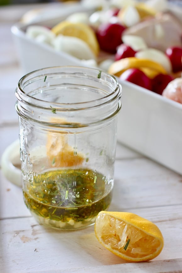 Marinade of olive oil, garlic, lemon and rosemary 