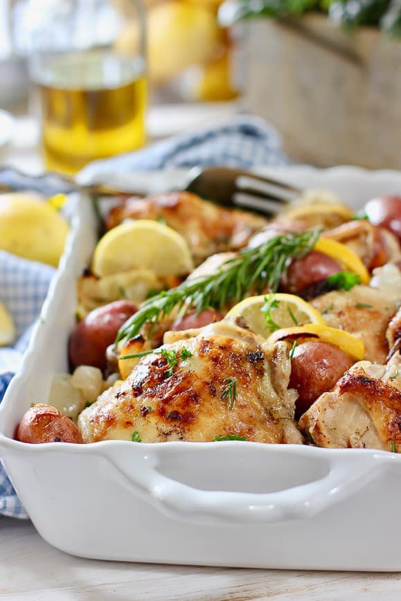 Roasted Chicken with Lemon and Rosemary out of the oven and ready to serve!