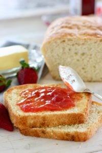 strawberry jam on fresh bread