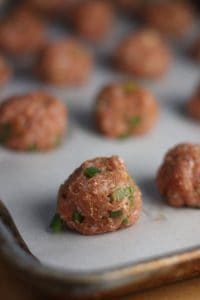 Southwest Turkey Meatballs on a sheet ban ready to bake