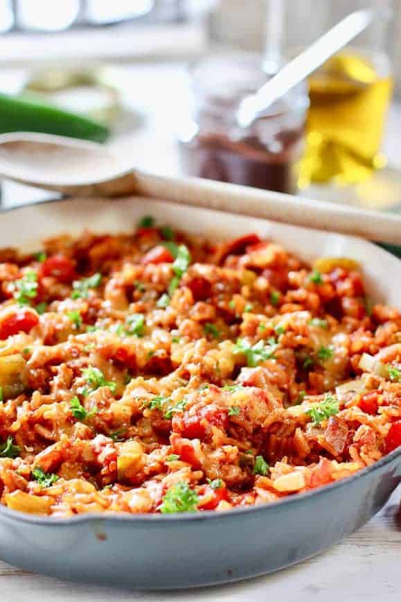 baked spanish rice with ground beef recipe