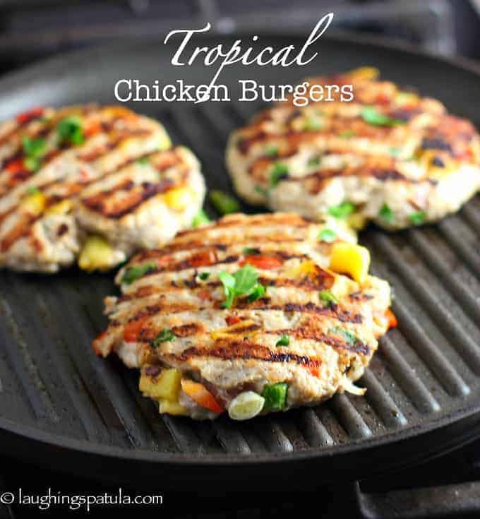 Tropical-Chicken Burgers on a grill pan