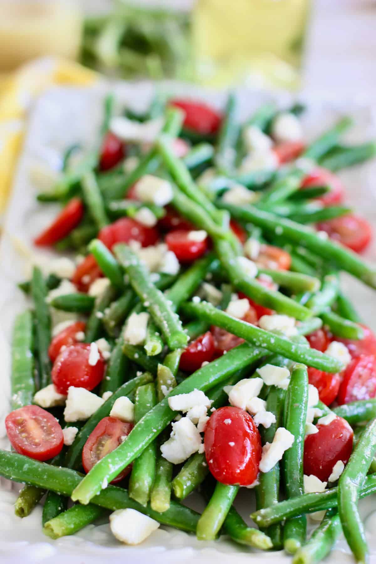 Green bean salad on a platter