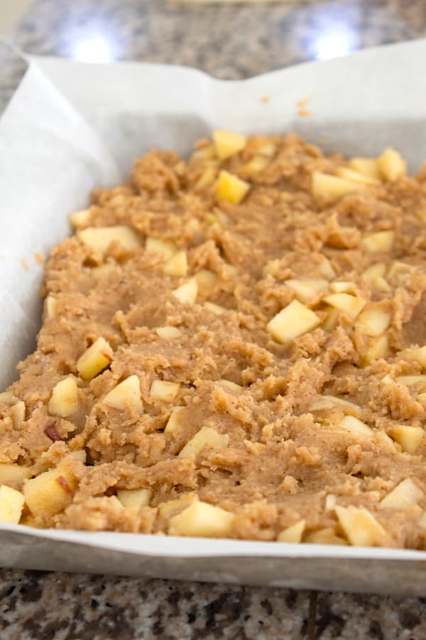 apple bar batter on a pan