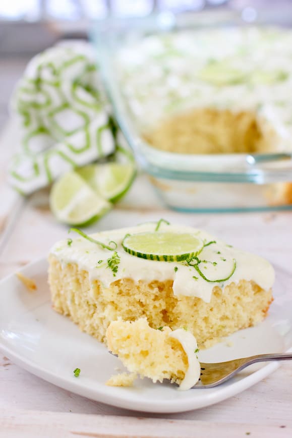 Key Lime Cake cut and ready to serve