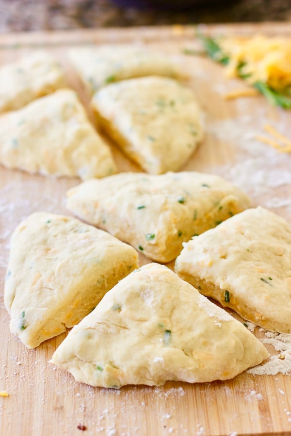 Cheddar Chive Scones cut into wedges