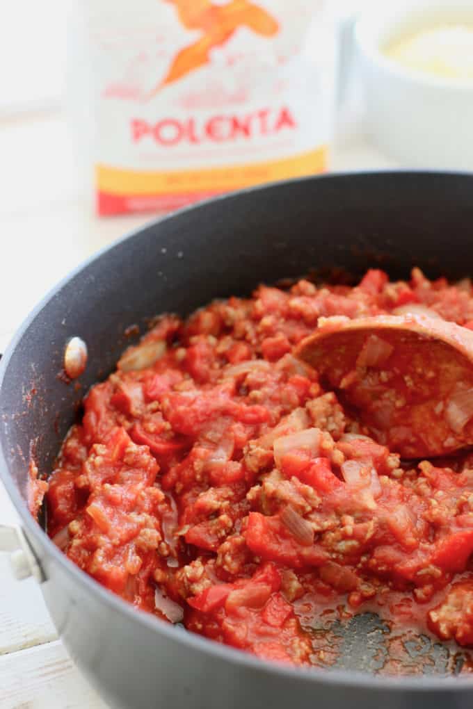 sausage ragu in a skillet