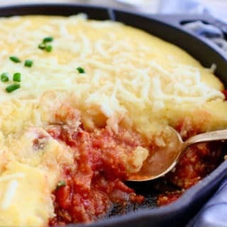 Polent Pie in a cast iron skillet