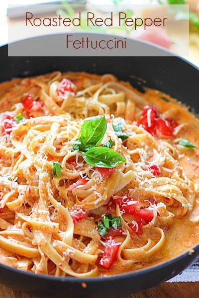 Roasted Red Pepper Fettuccini with Creamy Feta Sauce - Laughing Spatula