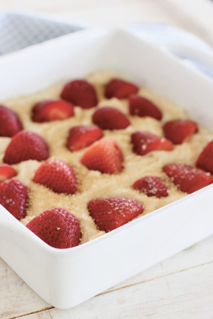 berry cake in an 8 x 8 inch baking pan