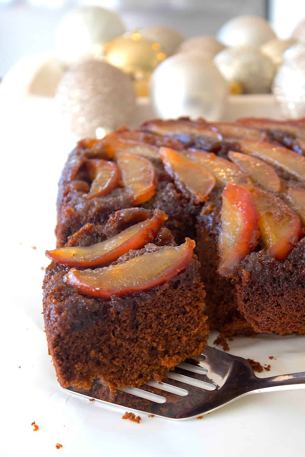 up close shot of upside down gingerbread cake