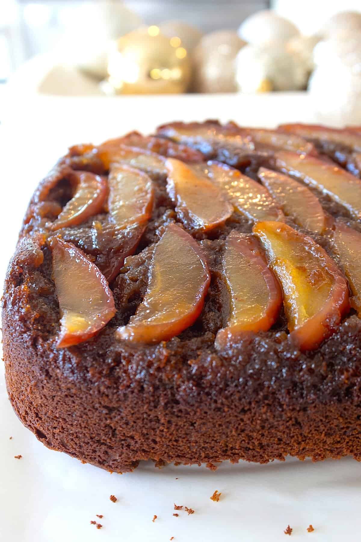 whole gingerbread apple cake before slicing