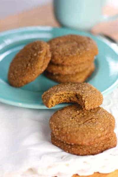 Soft Ginger Cookies on a blue plate