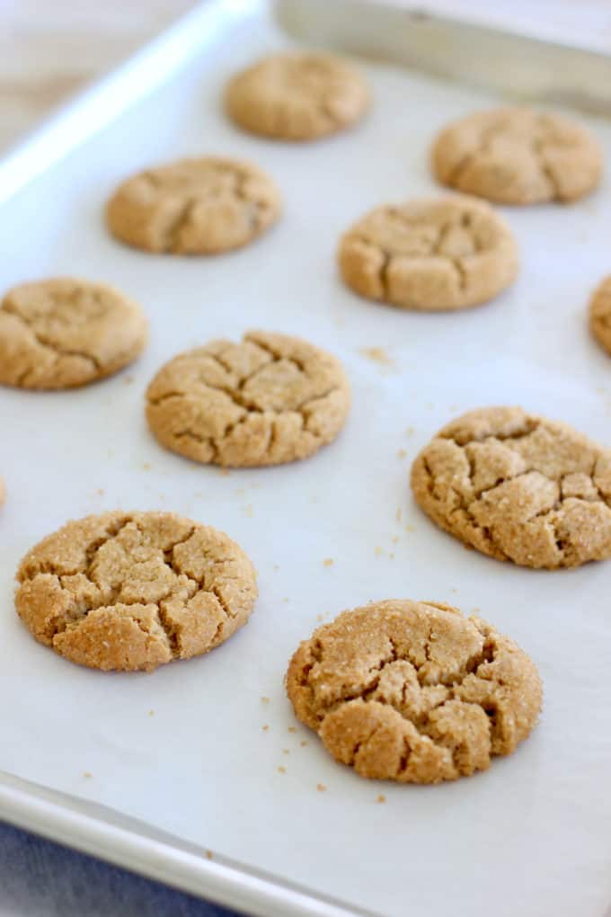 baked peanut butter cookies on a cookies sheet