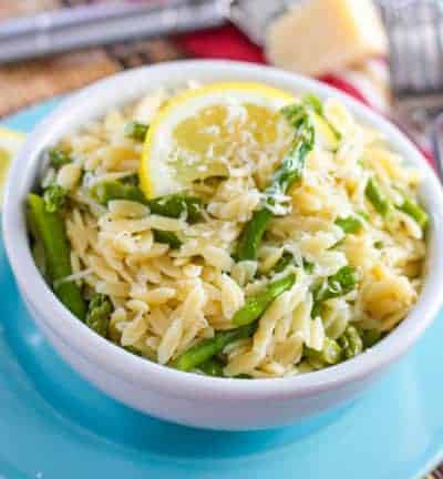 Lemon Orzo Pasta served up in a bowl