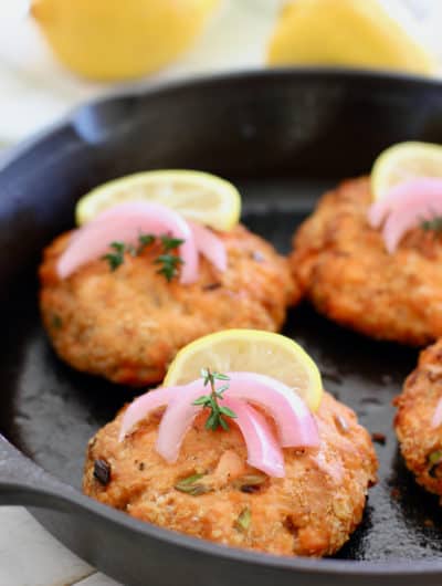 Salmon Burger in Cast Iron Skillet