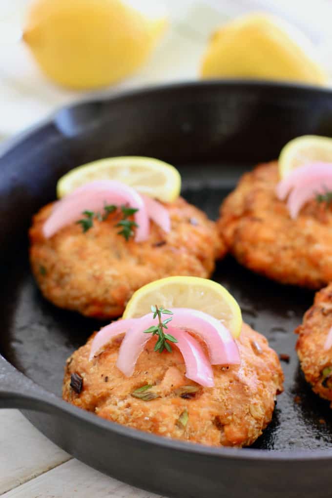 Salmon Burger in Cast Iron Skillet