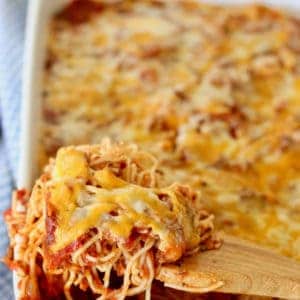 Baked Spaghetti Casserole being served