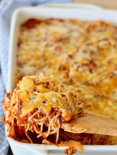 Baked Spaghetti Casserole being served