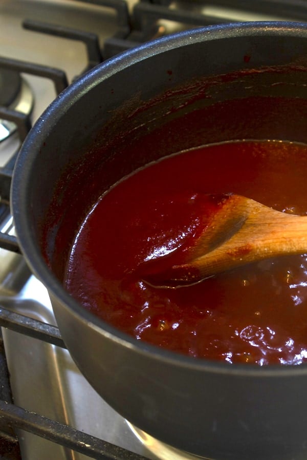 bbq sauce in pot on stove