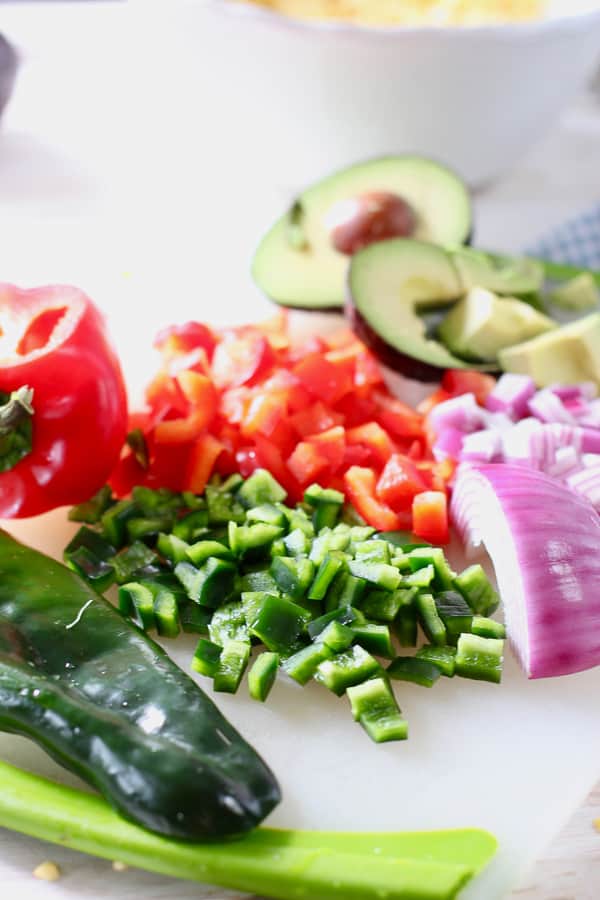 veggies cut up for the corn salad