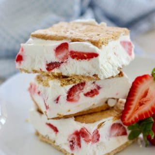 Skinny Strawberry Yogurt Bars stacked on a white plate