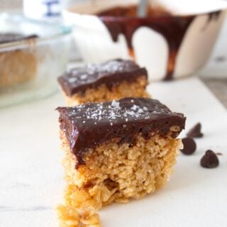 close up of salted caramel Rice Krispie treats