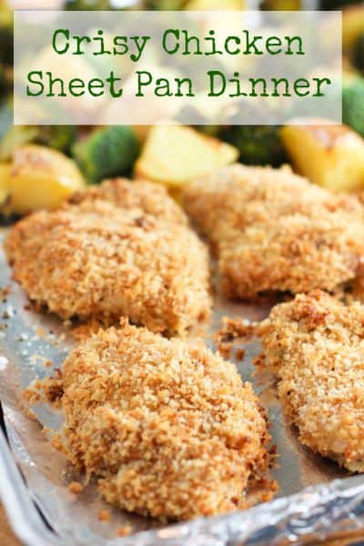 Crispy Chicken and Potatoes with Broccoli. All baked on a sheet pan for a healthy dinner with easy clean up! #sheetpan #sheetpandinner #crispybakedchicken #chickenthighs