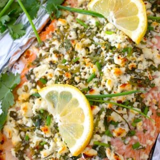 overhead view of finished salmon fully cooked