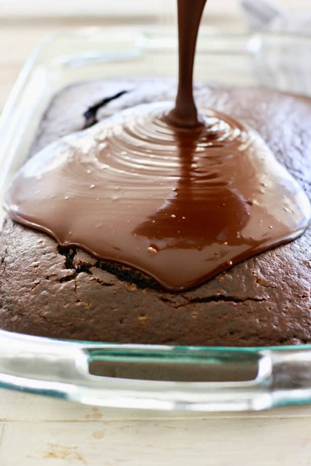 pour ganache over easy chocolate cake