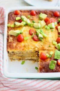 Mexican Casserole in a 9 x 13 white pan