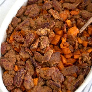 overhead view of sweet potato casserole