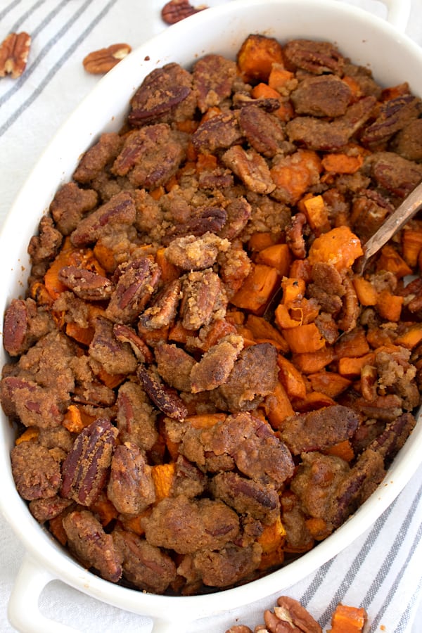 overhead view of sweet potato casserole