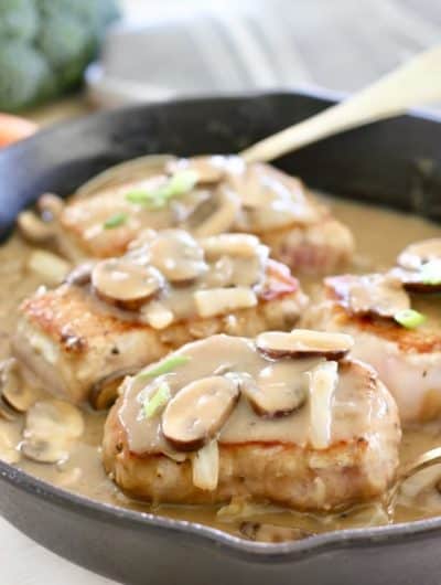 Pork Chops in Gravy with Mushrooms ready to serve