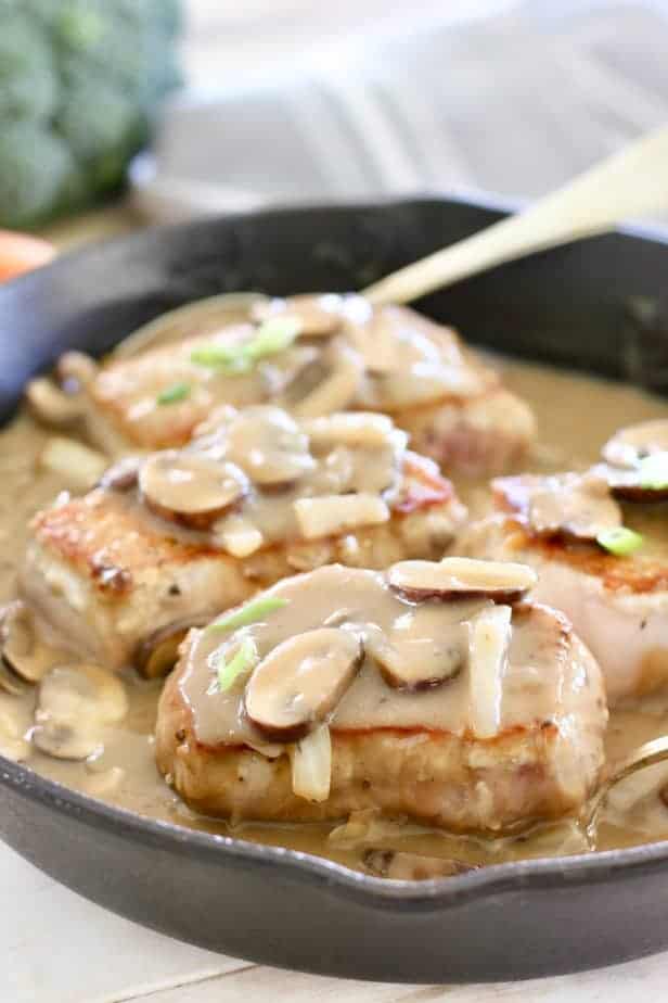 Pork Chops in Gravy with Mushrooms ready to serve