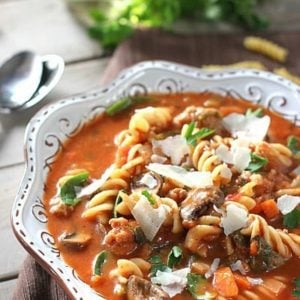 a big bowl of italian sausage soup ready to eat