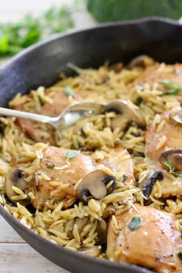 One Pot Orzo with Mushrooms, Browned Butter, and Thyme - Bowl of