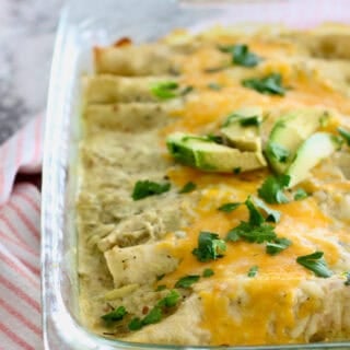 Salsa Verde Enchilada Casserole dish