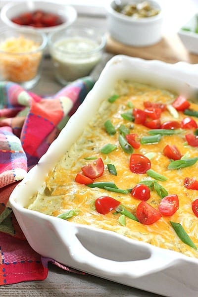 Enchiladas Chicken Verde Casserole ready to serve