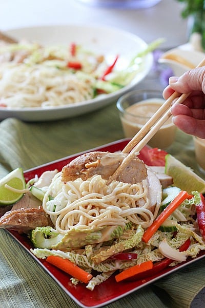 Thai Chicken and Noodle Salad being served