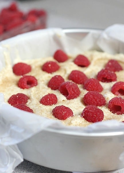 Raspberry cake ready for the oven