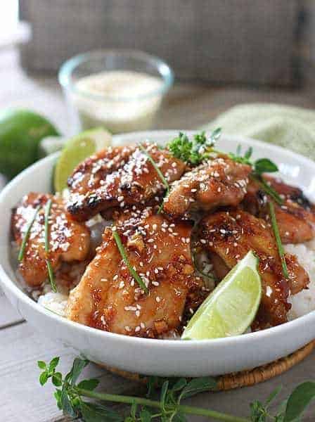 Sticky Chicken served over rice