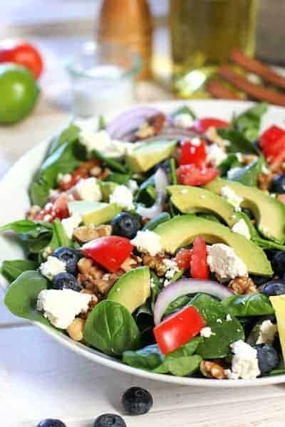 Spinach Power Salad with Blueberries and Feta