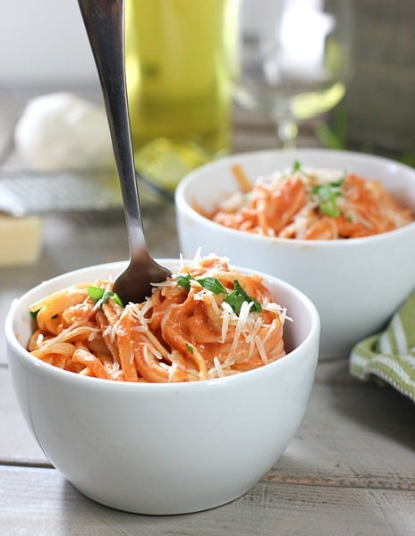 Tomato Pasta in a bowl with a fork