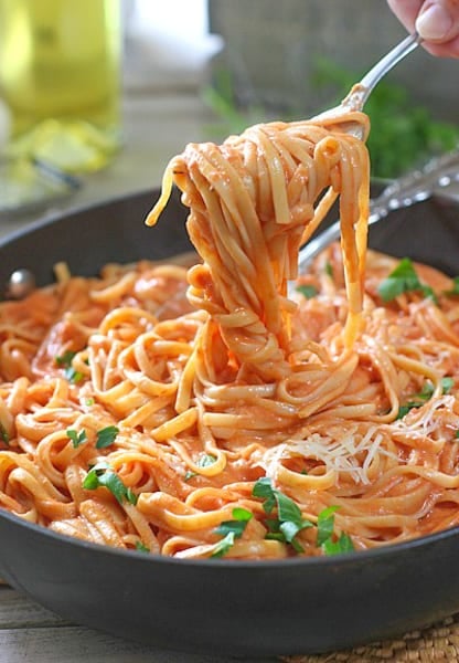 Tomato Pasta being served with a fork