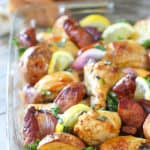 chicken sausage and potatoes in 9 x13 pan