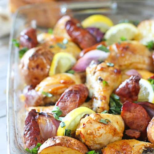 One Pan Roasted Chicken with Sausage and Potatoes Laughing Spatula